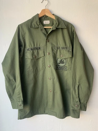 VTG US Military Navy Sateen Seabees Special Forces Shirt 15.5 Vietnam OG-507 USN