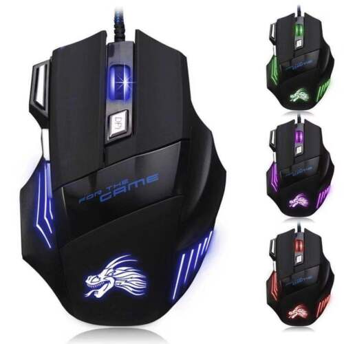 Gaming Mouse 7 Button USB Wired LED Breathing Fire Button 3200 DPI Laptop PC - Afbeelding 1 van 8