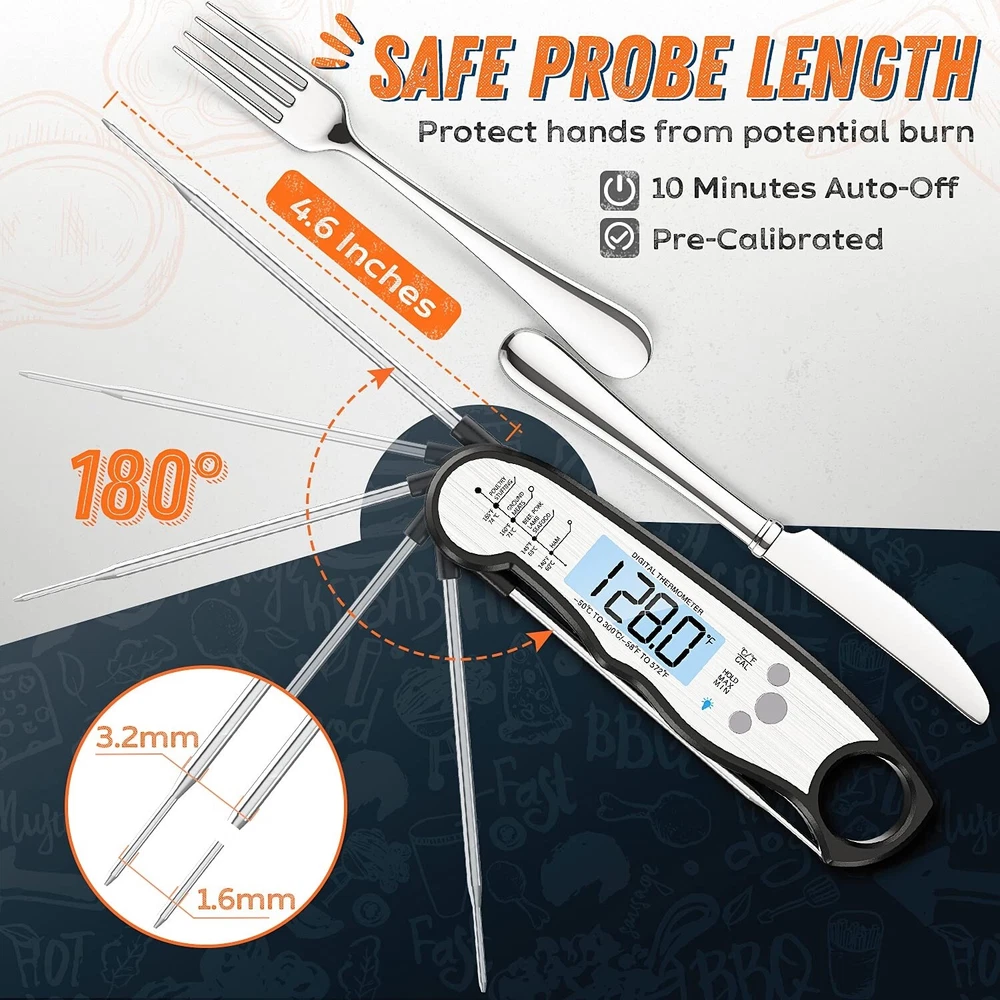 Digital Meat Thermometer, Waterproof Instant Read Food Thermometer for