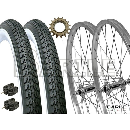 Coppia Ruote 24 x 1.75 + Pignone + Copertoni Bianco Nero + Camere Bici  Graziella | eBay