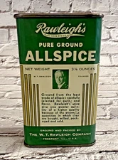 Vintage Rawleigh's Pure Ground Allspice 3 oz Spice Tin Freeport IL Art Deco