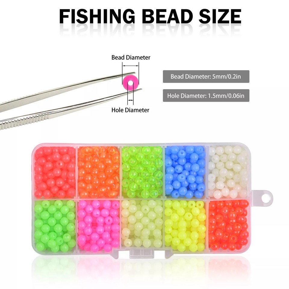 1000Pcs Fishing Beads 5mm Assorted Beads Round Float Glow Fishing Rig ...