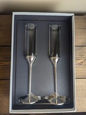 WEDGWOOD VERA WANG Champagne Toasting Flutes Set of 2 Wedding Silver Color