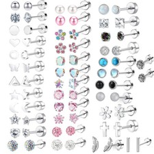 1Pair Crystal Earrings Stainless Steel CZ Tragus Helix Cartilage Bar Ear Stud