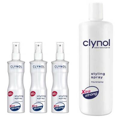 Clynol Styling Spray SET 3 x 250 ml + 1 x 1000 ml Nachfüllflasche - Extra strong