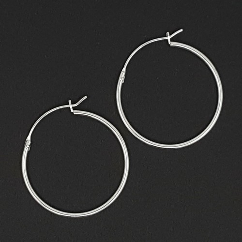 925 Sterling Silver Hoop Earrings Plain Round Thin 1.5mm x 30mm Snap Closure - Picture 4 of 10