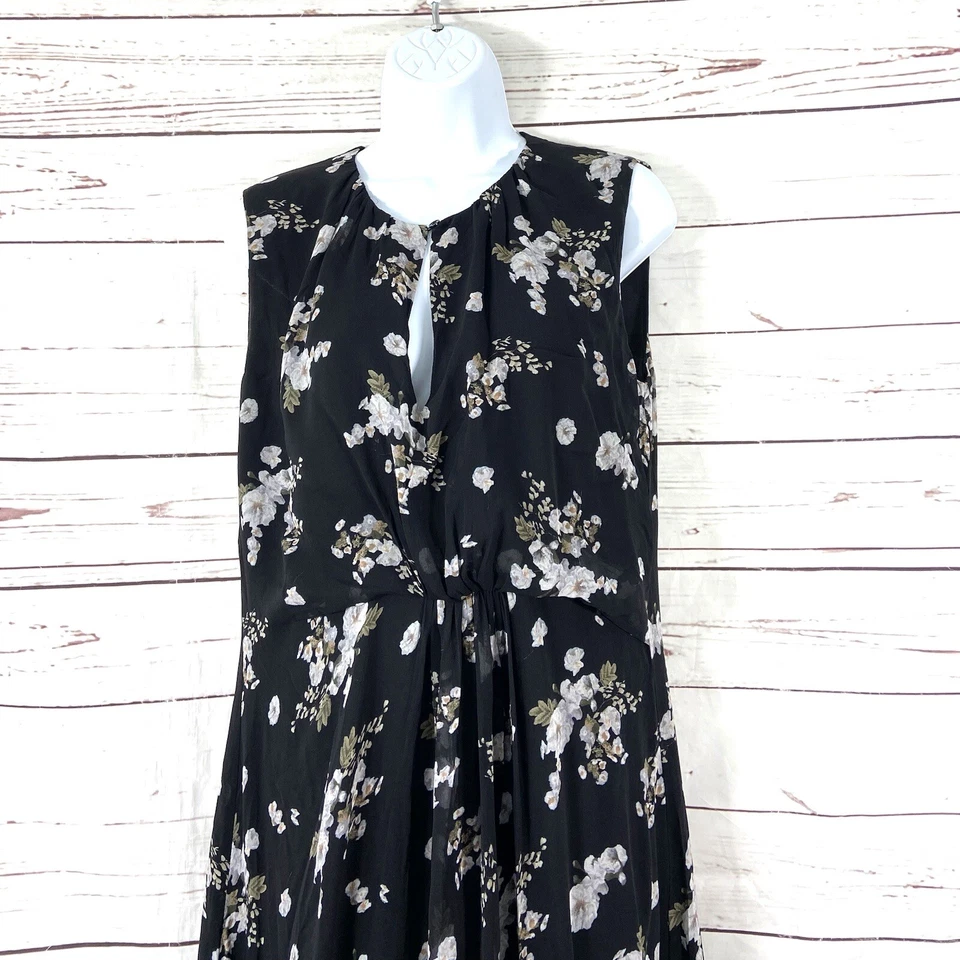 Maxi Vestido Vince Para Mujer Mediano Negro Floral Sin Mangas 100% Seda Cerradura Acanalado Foto 2 de 4