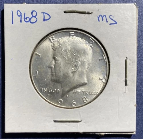 1968 D KENNEDY HALF DOLLAR 40% Silver Coin Uncirculated? Constitutional Round AU