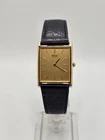 Vintage 1985 Seiko 6530 Rectangle Analog 2-hand Mens Watch Black Leather Band