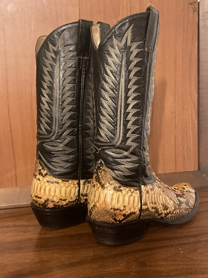 Botas de caubói Cowtown USA pele de cobra píton masculina 9 D faroeste exótico - Imagem 2 de 4