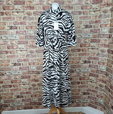 Zibi London Zebra Dress Black White 16 Shirt Flare Collared Long Sleeve - New