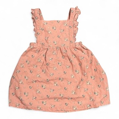 Angel Dear pink corduroy rose pinafore dress 3T adjustable ruffle garden cotton