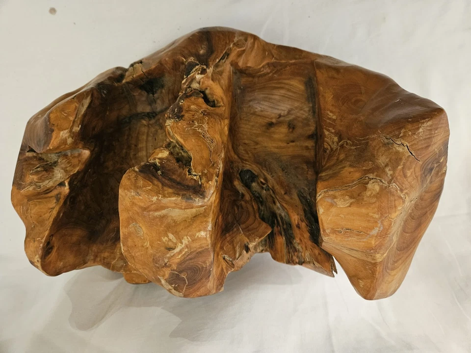 Hand Carved Teak Burl Wood 2 Wine Bottle Holder - Image 4 of 4