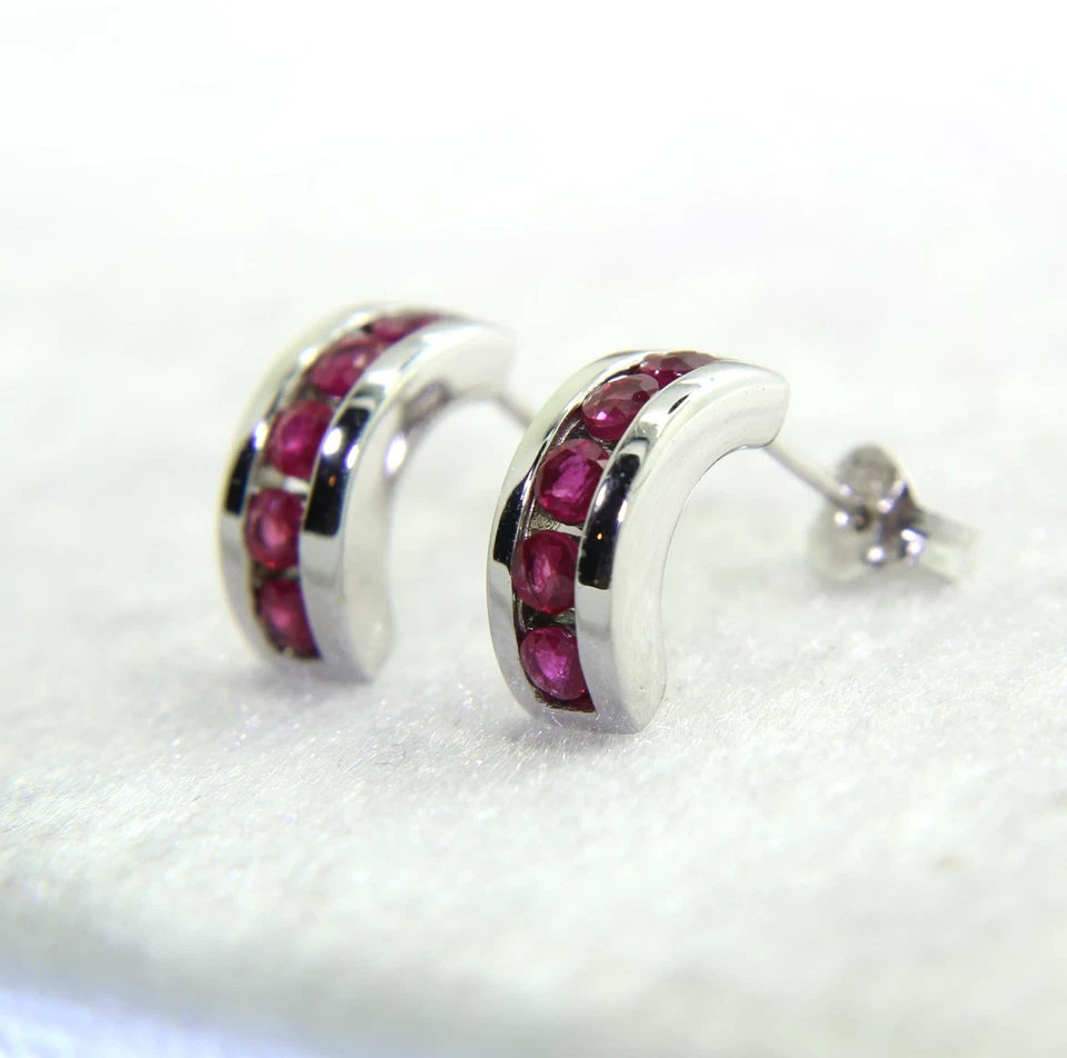 9ct White Gold Ruby Hoop Earrings - Image 3 of 4