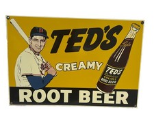 TED'S CREAMY ROOT BEER TED WILLIAMS HEAVY DUTY USA MADE METAL ADVERTISING SIGN