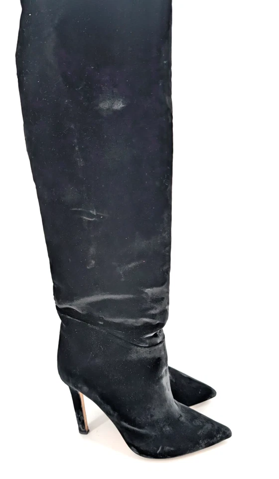 Tamara Mellon Black Velvet Over Knee Stiletto Tall Scrunch Boots Glam Luxury 38 - Image 2 of 4