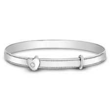 925 Sterling Silver Clear CZ Heart Adjustable Bangle Bracelet For Toddler Girls