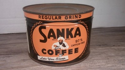 vintage Sanka Coffee tin can never opened still sealed key on bottom        Z140