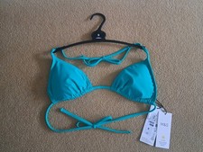 M&S Aqua Triangle Bikini Top Size Small  Halterneck Ties BNWT