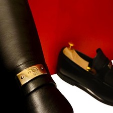 $889.00 !! GUCCI MEN BLK TOM FORD SILVER  BITS LOGO LOAFERS SHOES UK SIZE 6.5