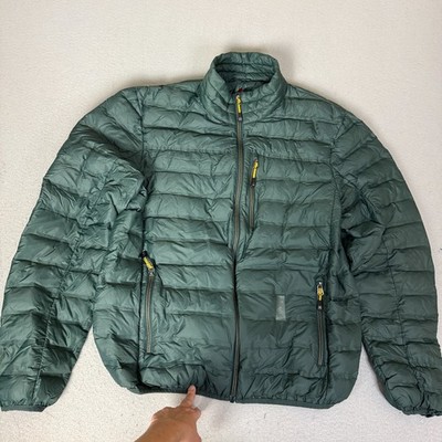 Gerry Men s Medium Green Down Puffer Jacket Yellow Lining Packable Lightweight