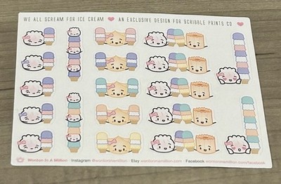 Wonton In A Million x Scribble Prints Co Collab  Ice Cream  Sticker Sheet