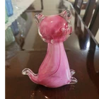 Vtg. Pink Clear Art Glass Murano Style Cat Figurine 6 in Decorative Collectible
