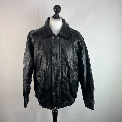 Vintage Patchwork schwarze Leder Bomberjacke Herren Gr. XL