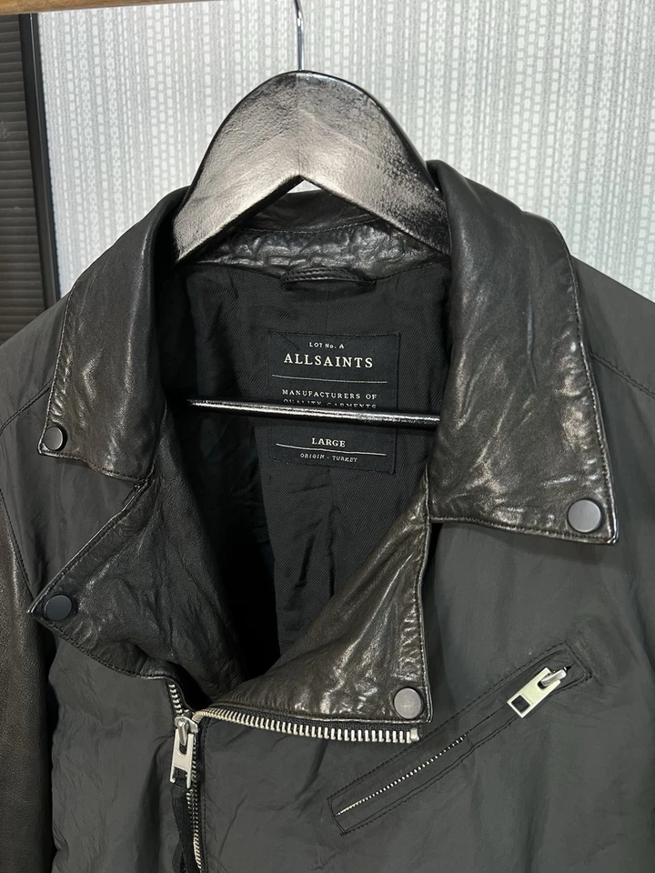 AllSaints Nylon & Leather Sleeve Biker Jacket – Black Moto Style L Size - Image 3 of 4