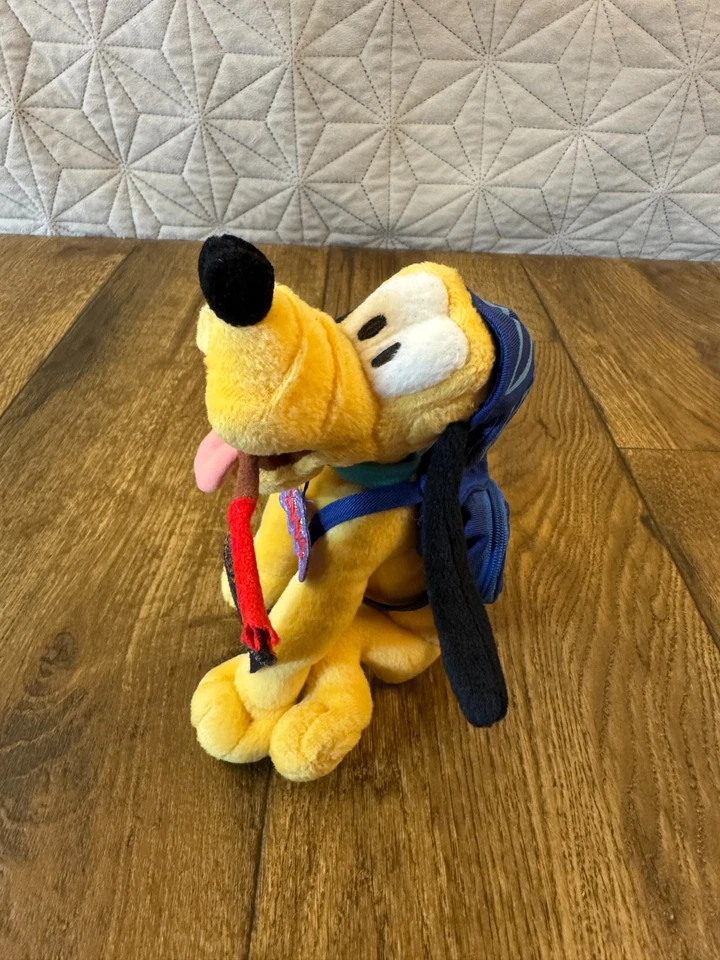 华特迪士尼世界冥王星 8 英寸毛绒填充动物 2004 玩具带帽子背包 — 第 2/4 张图片