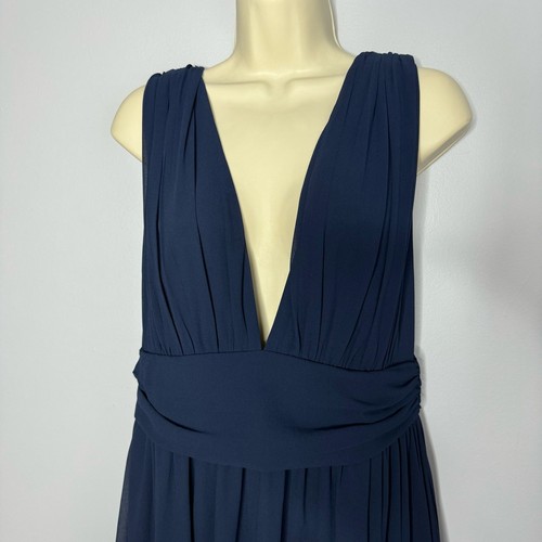 Lulu's Heavenly Hues Navy Blue V Neck Maxi Dress Bridesmaid Woven Prom L New - Picture 11 of 17