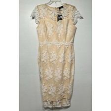 AX Paris Shift Dress Womans Size 8 Beige White Lace Embroidered Romantic Party