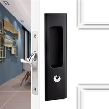 6.3" Matte Black Privacy Pocket Door Lock Hardware, Invisible Recessed Handle La