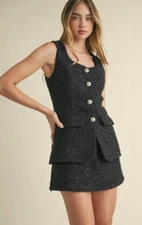 NWT Mable Black Tweed Sequin Sleeveless Romper Sz Medium