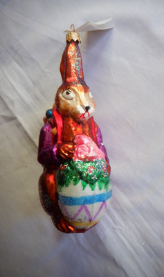 Vtg. Christopher Radko 1996 Rabbit, Basket, Easter Egg Christmas Ornament