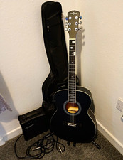 Gear4music Black Parlor Acoustic Guitar 6-String Right-Handed w/ Gig Bag & Cable