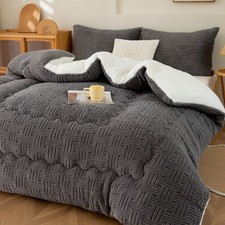 2-in-1 Reversible Sherpa Comforter Fixed Quilting 3D Jacquard Ultra Warm Bedding