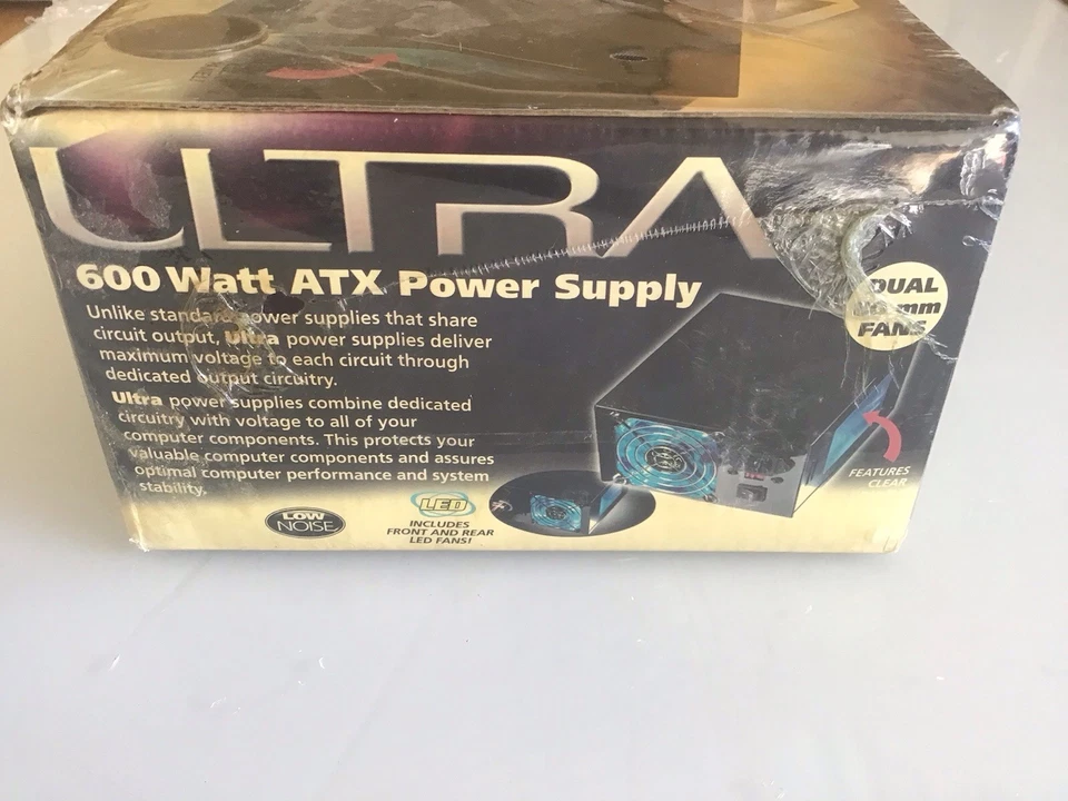 Ultra 600 Watt ATX Power Supply Titanium Black Clear Side Dual 80mm LED Fans New - Image 4 of 4