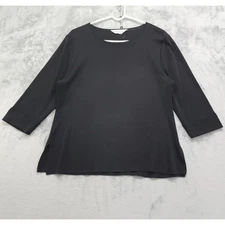 Exclusively Misook Top Womens M Black Scoop Neck 3/4 Cuffed Sleeves Stretch