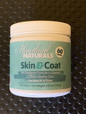 New Sealed Heartland Naturals Daily Skin Coat chews for Dogs 60ct All Age/Size