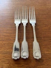 3 Antique Thomas Latham & Ernest Morton Fiddle & Shell Silver Plate Dinner Forks