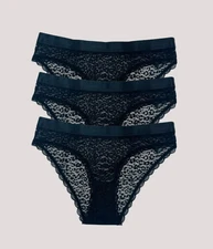 Brave Soul Womens 3 Pack Multipack Lace Briefs Knickers Black Pink 8 10 12 14