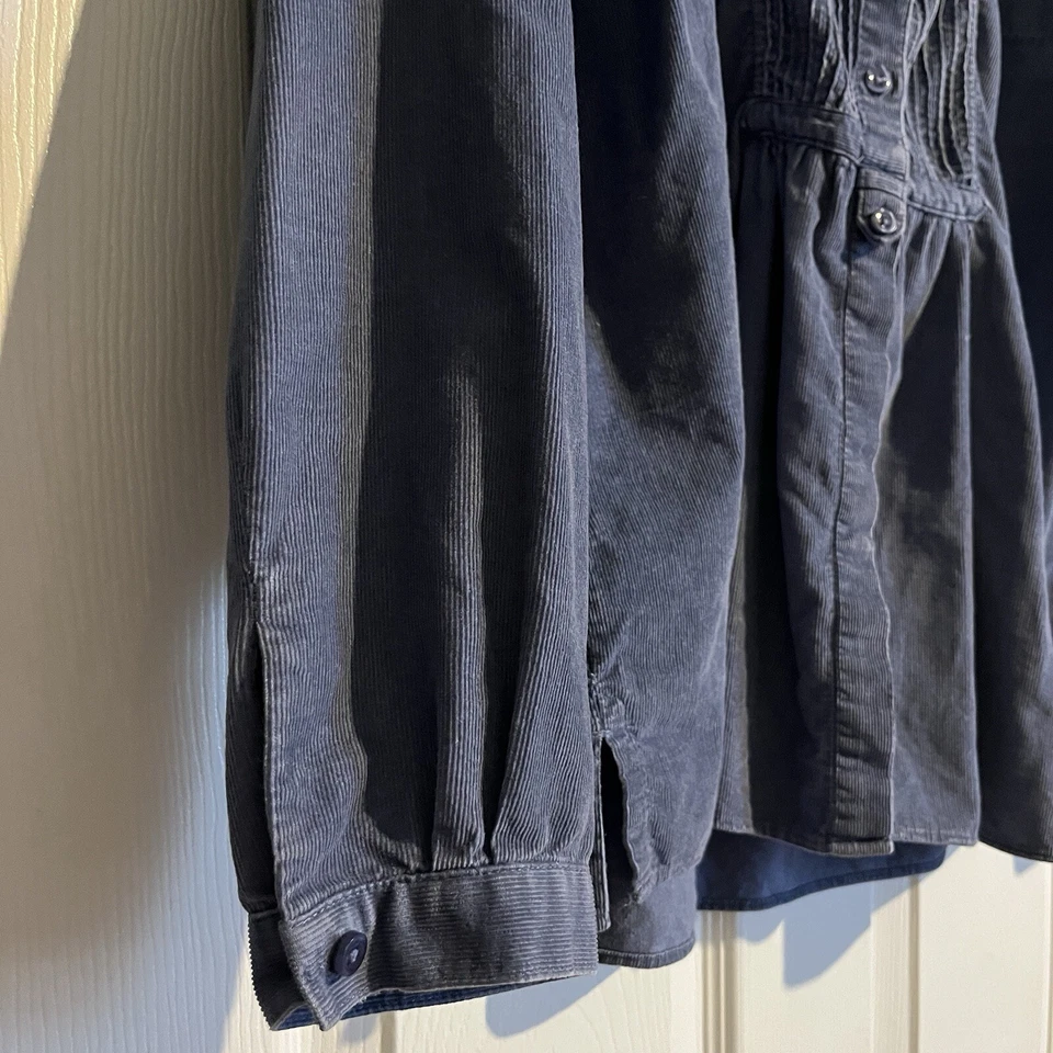 Camisa Top LL Bean Mujer Mediana Azul Pana Botón Plisado Manga Larga Informal Foto 4 de 4