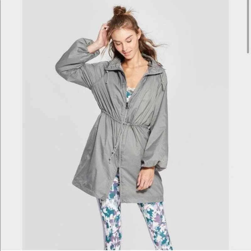 JoyLab Gray Water Repellant Puff Sleeve Nylon Rain Jacket - Size Small |  eBay