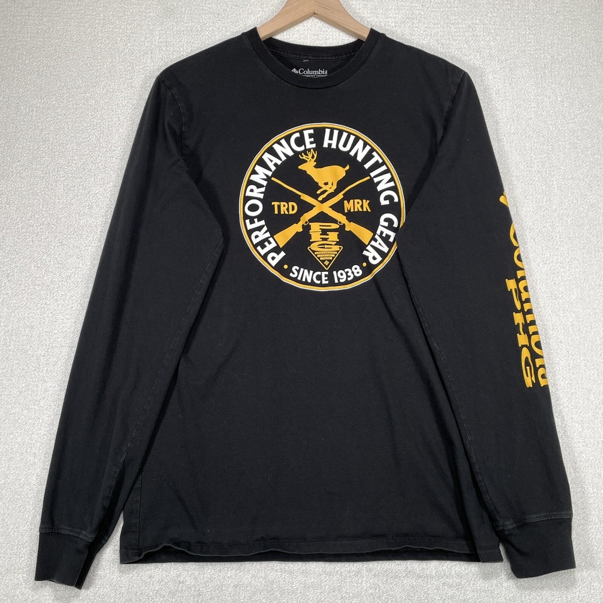 Columbia PFH Shirt Mens M Black Long Sleeve Outdoor Hunting Crew
