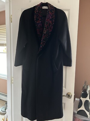 Jonathan Michael Vintage Black Velvet Shawl Collar Long Wool Coat