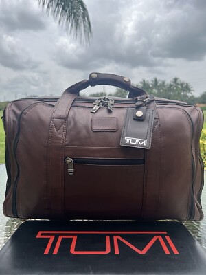 TUMI Alpha Brown Leather 22” Carry-On 3 ZIP Weekender Duffle Bag