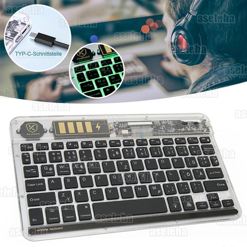 Bluetooth Tastatur Beleuchtete Wireless BT Keyboard QWERTZ kabellos PC & Tablet