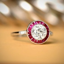 2ct Round Cut Simulated Diamond Ring 14k White Gold Plated Halo Art Deco