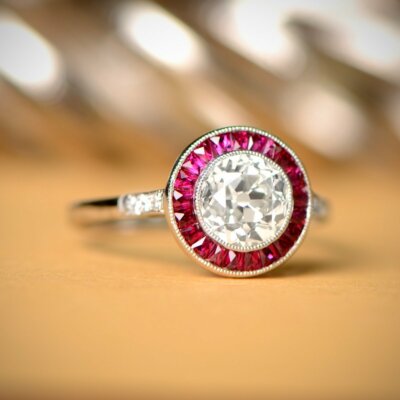 2ct Round Cut Simulated Diamond Ring 14k White Gold Plated Halo Art Deco